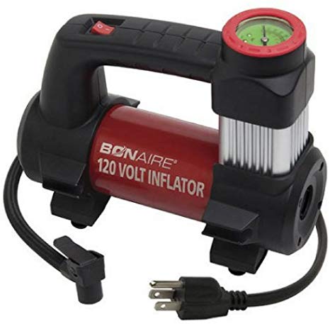 Bonaire 120V Inflator Direct Drive Motor Powerful, Quiet and Fast Easy to Read 130 psi Analog Pressure Gauge with Glow in the Dark Feature 24" Rubber Air Hose and 18' Power Cord