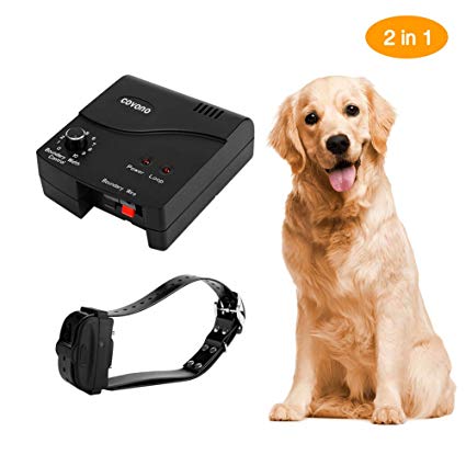 COVONO 2-in-1 Electric Dog Fence & Remote Dog Training Collar,Underground Invisible Fence (In Ground Pet Containment System,IP67 Waterproof,Rechargeable Collar,Beep/Vibration/Shock Correction)