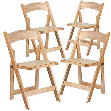Flash Furniture 4 Pk. HERCULES Series Natural Wood Folding Chair with Vinyl Padded Seat