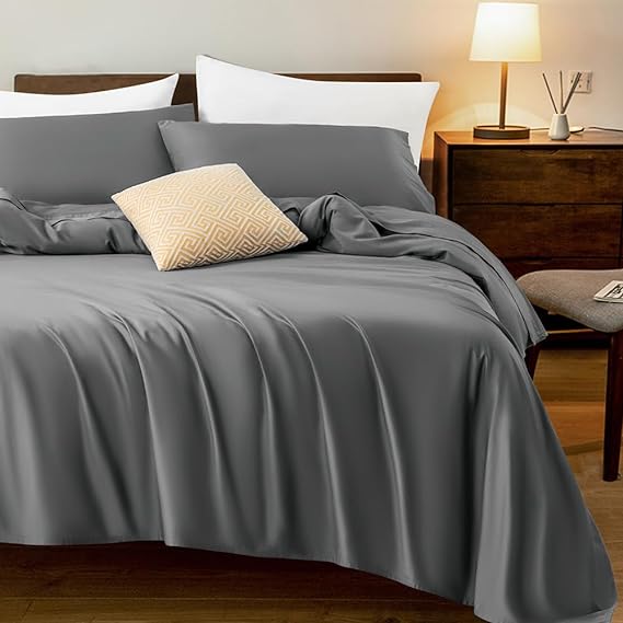 SONORO KATE Bed Sheet Set Super Soft Microfiber 1800 Thread Count Luxury Egyptian Sheets 16 Inch Deep Pocket Mattress Hypoallergenic and Easy Care-6 Piece (Dark Grey, Queen)