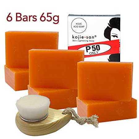KOJIE SAN FACE & BODY SOAP W/ INCLUDED FACIAL BRUSH! 6 Bars of Kojie San Skin Lightening Kojic Acid Soap 65g- and Relumins Deep Pore Facial Cleansing Brush-SUPER VALUE! #1 Skin Whitening Soap!