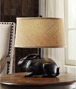 Black Beige Rabbit Table Lamp Animal Theme Light Fixture Bunny Pattern End Tables, Metal Iron