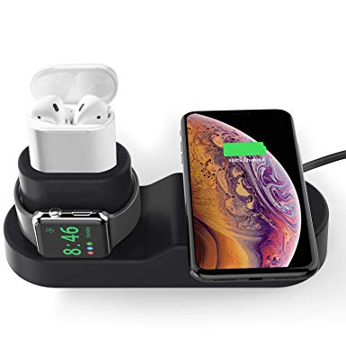 ROITON for Apple Watch iWatch Charger Stand, 4 in 1 Phone Charging Stand Dock Holder for iPhone, Apple Watch Series 4/3/2/1 & AirPods, Charge Station for iPhone Xs Max/Xs/Xr/X/8/8 Plus