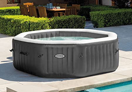 INTEX 28437EP PureSpa Bubble Massage Deluxe, Inflatable Spa Set with Energy Efficient Cover, Grey, 6-Person