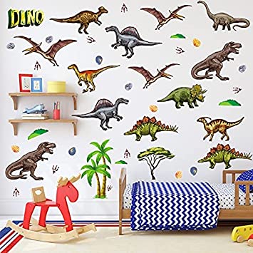 4 Sheets Dinosaur Wall Decals Dinosaur Wall Stickers PVC Dinosaur Wall Art Stickers for Kids Room Bedroom Living Room Classroom Home Decoration Birthday Party (Classic Style)