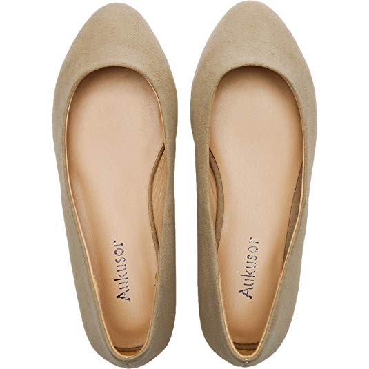 Women's Wide Width Flat Shoes - Comfortable Classic Pointy Toe Slip On Ballet Flat