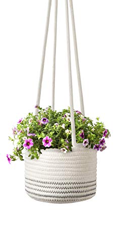 Mkono Cotton Rope Hanging Planter Woven Plant Basket Indoor Up to 7" Pot Macrame Plant Hangers Modern Storage Organizer Home Decor