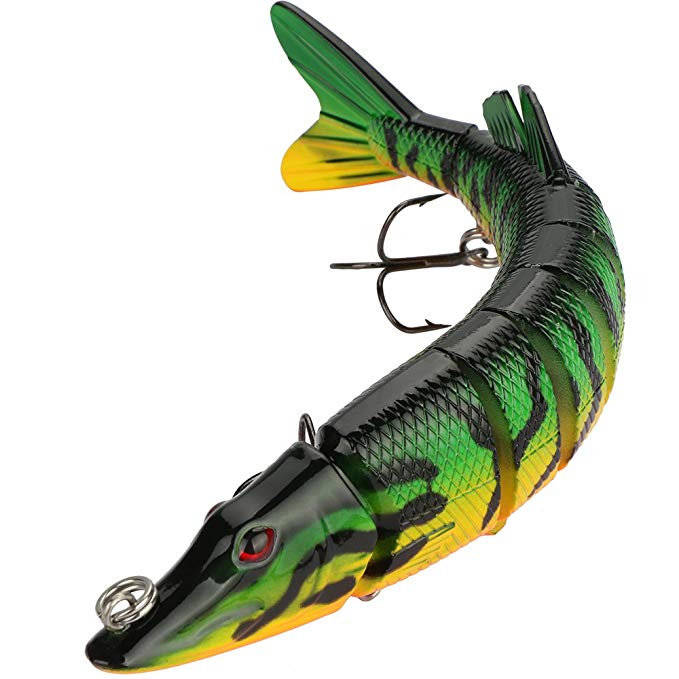 Goture Pike Muskie Multi Jointed Hard Fishing Lure Swimbaits Life-like Baits 8 Segments with Black Treble Hooks for Freshwater Saltwater Fishing (8'', 2.36oz)