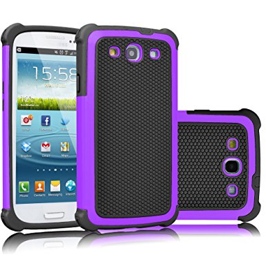 Galaxy S3 Case, Tekcoo(TM) [Tmajor Series] [Purple/Black] Shock Absorbing Hybrid Rubber Plastic Impact Defender Rugged Slim Hard Case Cover Shell For Samsung Galaxy S3 S III I9300 GS3 All Carriers