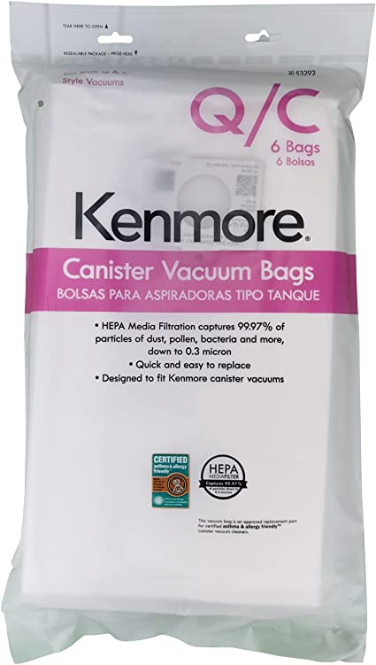 6 pack Replacement Canister Vacuum Bags for Kenmore HEPA Type Q - C Cloth Canister Vacuum