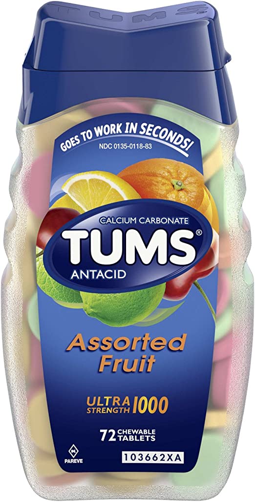 TUMS Ultra Maximum Strength Chewable Tablets, Assorted Fruit - 72