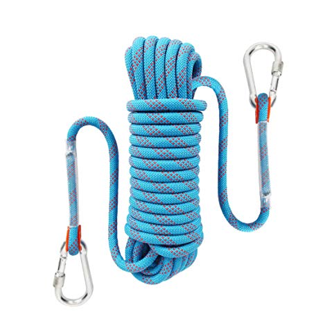 Liberry Outdoor Static Rock Climbing Rope,10 mm(3/8 in) Diameter, Fire Escape Safety Rescue Rappelling Rope with Carabiner: 32_ft, 64_ft, 96_ft, 160_ft Optional