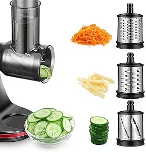 Slicer Shredder Attachments for AMZCHEF Slow Masticating Juicer,Food Slicers Cheese Grater Attachment,Salad Maker Accessory Vegetable Slicer Attachment Slicer Accessories with 3 Interchangeable Blades