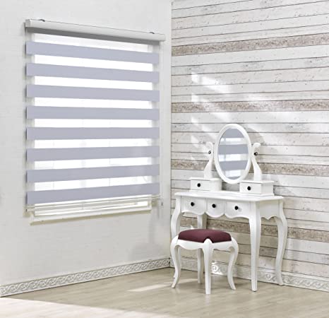 Custom Cut to Size, [Winsharp Blackout Bonita, White, W 29 x H 55 inch] Zebra Roller Blinds, Dual Layer Shades, Sheer or Privacy Light Control, Day and Night Window Drapes, 20 to 110 inch wide