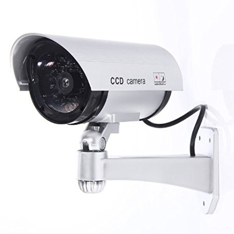 Masione OUTDOOR FAKE / DUMMY SECURITY CAMERA w/ Blinking Light (Silver) CCTV SURVEILLANCE