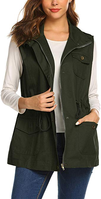 Beyove Womens Lightweight Sleeveless Military Anorak Cargo Vest