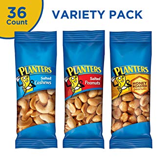 PLANTERS  Variety Packs (Salted Cashews, Salted Peanuts & Honey Roasted Peanuts), 36 Packs | Individual Bags of On-the-Go Nut Snacks | No Cholesterol or Trans Fats | Source of Fiber and Healthy Fats