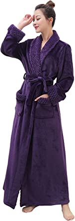 Artfasion Womens Long Flannel Bathrobe Soft Plush Microfiber Fleece Full Length Plus Size Sleepwear Robes for Ladies