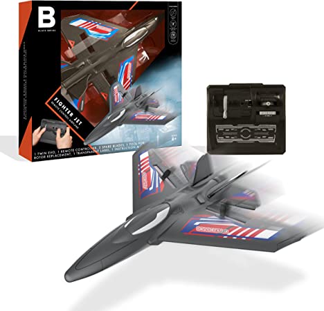 Black Series RC Fighter Jet Remote Controlled Airplane, 2.4 GHz Control with Built-in Charger, Lightweight Flexible Impact Resistant Body, Includes Replacement Propellers and Tool, Ages 8 and Up