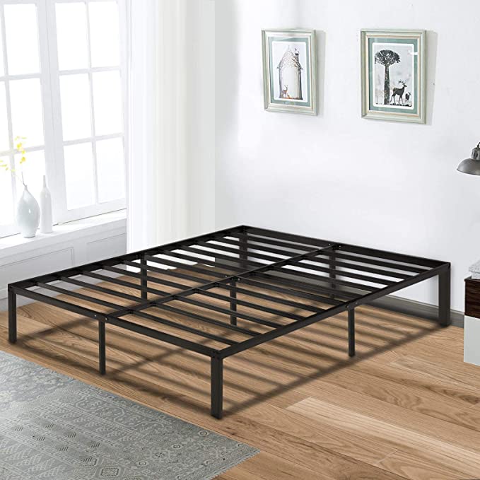 KINGSO Foldable King Bed Frame, 14 Inch Heavy Duty Metal Platform Bed Frame with High Extra for Under Bed Storage, Steel Slat and Anti-Slip Support, No Box Spring Needed- King