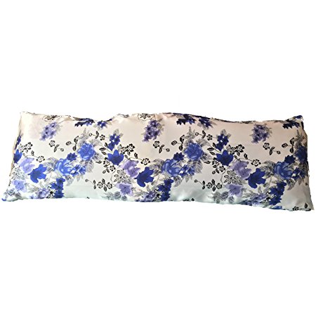 Cozysilk Body Pillowcase, 100% Silk, Zippered Body Pillow Cover (20 x 54, Blue Flowers)
