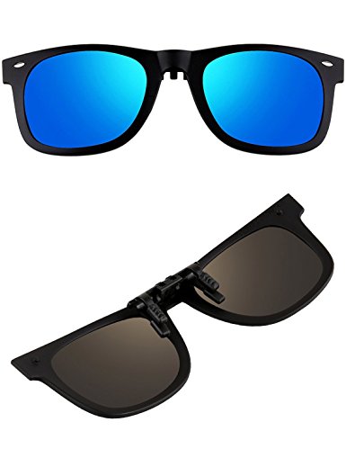 ATTCL Unisex New Unisex Reflective Wayfarer Style Flip Up Clip on Polarized Sunglasses