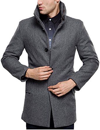 SSLR Men's British Single Breasted Slim Wool Coat