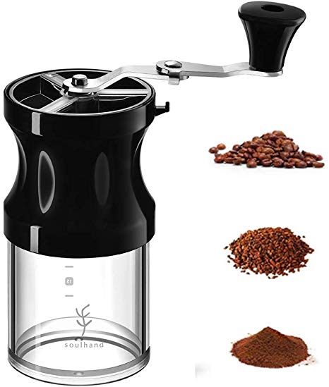 Soulhand Manual Coffee Grinder, Portable Coffee Bean Mill, 9 Adjustable Settings Conical Ceramic Burrs Foldaway Hand Crank with Cleaning Brush