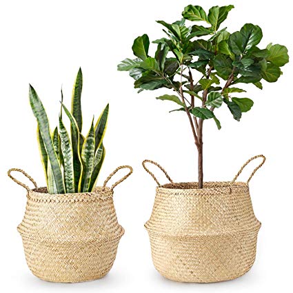 Mkono 2 Pcs Seagrass Plant Basket Indoor Planter Decorative Flower Pot Cover Up to 10 Inch Pot, M&L