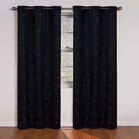 Eclipse Blackout Curtains for Bedroom - Meridian 42" x 84" Insulated Darkening Single Panel Grommet Top Window Treatment Living Room, Black