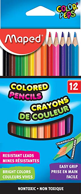 Maped Color'Peps Triangular Colored Pencils, Assorted Colors, Pack of 12 (832047ZV)