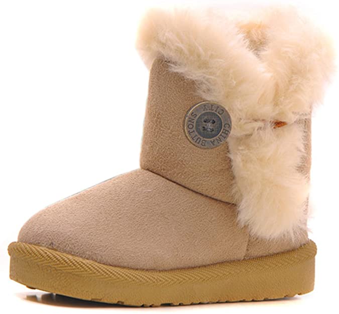 Femizee Girls Boys Warm Winter Flat Shoes Bailey Button Snow Boots(Toddler/Little Kid)