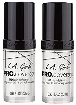 L.A. Girl Pro Coverage Liquid Foundation, White, 0.95 Fluid Ounce (2 Pack)