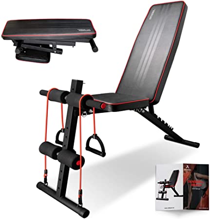 arteesol Weight Bench – Adjustable Weight Bench Workout Bench Exercise Bench with Elastic Strings for Full Body Training