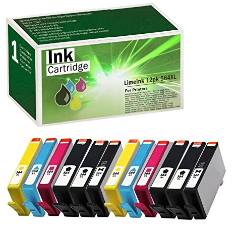 Limeink 12 Pack Remanufactured 564XL New Generation Ink Cartridges Set (4 Black 2 Photo Black 2 Cyan 2 Magenta 2 Yellow) for Photosmart 5510 5520 6510 6520 7510 7515 7520 7525 B8550 C5300 Printers