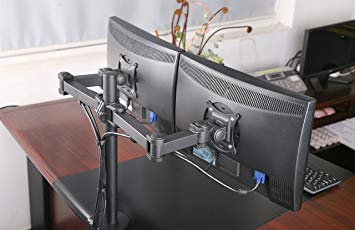 Rife Dual LCD LED Monitor Desk Mount Stand -Fully Adjustable Arm fits 2 Screens up to 27"