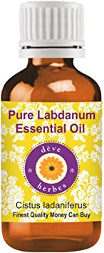 Deve Herbes Pure Labdanum Essential Oil (Cistus ladaniferus)with Internal Plastic Euro Dropper 100% Therapeutic Grade Steam Distilled for Personal Care 10ml (0.33 oz)
