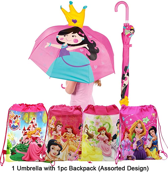 Genesis Princess Umbrella and Pink Princess Backpack - 2 pc Gift Set for Kids