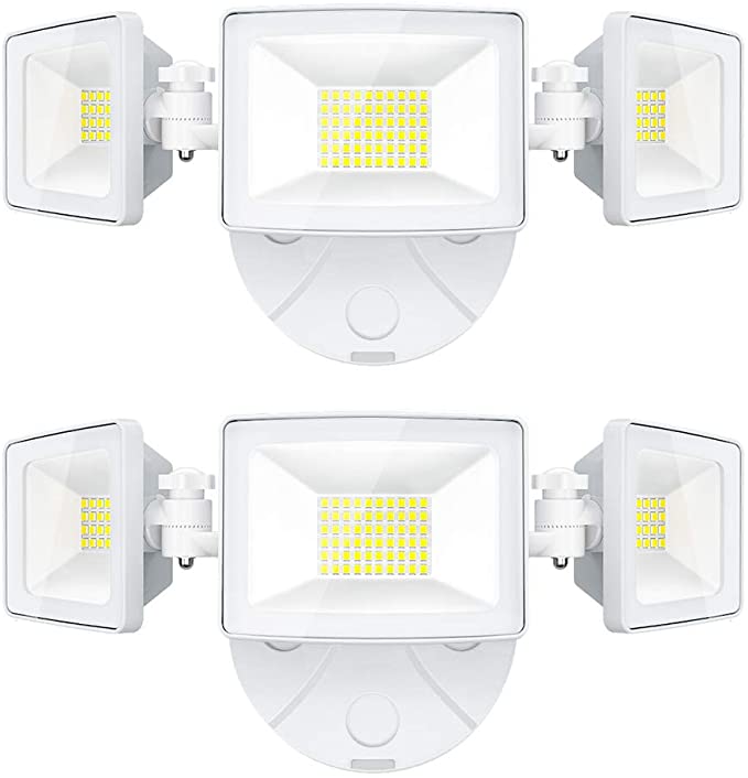 Onforu 2 Pack 50W LED Security Light, 5000LM Outdoor Flood Lights Fixture with 3 Adjustable Heads, IP65 Waterproof, 5000K Super Bright Exterior Wall Mount Security Light for Eave, Yard, Garden, Porch