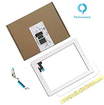 iPad 2 Screen replacement,iPad 2 Front Touch Digitizer Assembly Replacement include Home Button  Camera Holder   Adhesive pre-installed Middle Frame Bezel WIFI Antenna Cable (White)