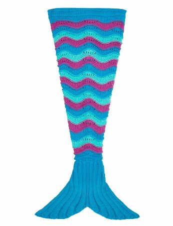 FEESHOW Mermaid Tail Blanket Handcrafted Crochet Knitting All Seasons Soft Sleeping Bag Rug for Adult,Children,Teens Blue Purple (Children Kids) 40" x 31.5"