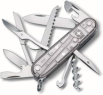 Victorinox Huntsman Swiss Army Pocket Knife, Medium, Multi Tool, 15 Functions, Large Blade, Bottle Opener, Silver Transp.