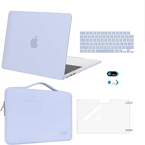 MOSISO Compatible with MacBook Air 13.6 inch Case 2022 2023 2024 Release M3 A3113 M2 A2681 Touch ID, Plastic Hard Shell&Carrying Sleeve Bag&Keyboard Cover&Webcam Cover&Screen Protector, Cerulean Blue