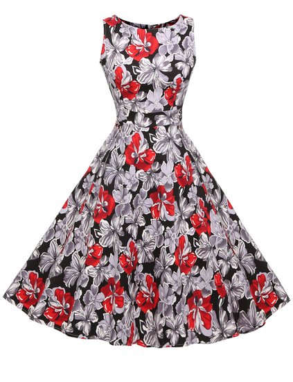 ACEVOG Vintage 1950's Floral Spring Garden Party Picnic Dress Party Cocktail Dress