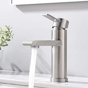 VCCUCINE Modern Commercial Brushed Nickel Single Handle Bathroom Faucet, Laundry Vanity Sink Faucet With Two 3/8" Hoses