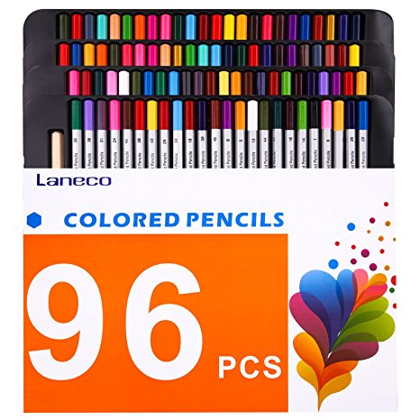 96 Colored Pencils ( 2 Pack of 48 unique colors ) with Pencil extender holder, Laneco Soft Core Art Assorted Colored Drawing Pencils set In Cardboard Box for Adult Coloring Books, Artists, Kids