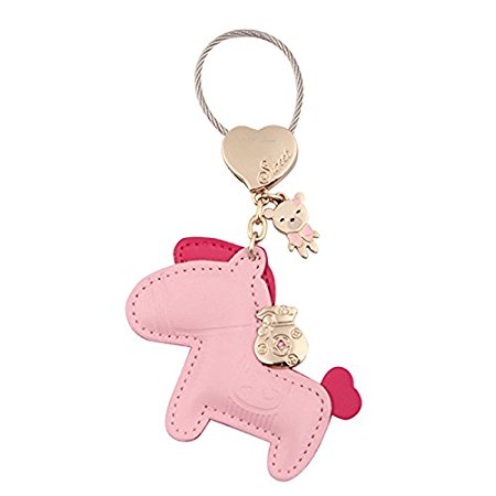 Jepeak Leather Key Chain Cute Luxury Horse Design Keychain Car Keys and Bags Pendant for Lover Keyring Trinket - Pink