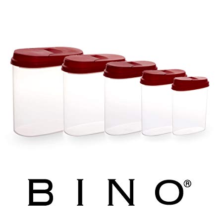 BINO 10-Piece Multi-Purpose Flip Lid Container Set – Kitchen Pantry Cereal & Dry Food Storage, Red