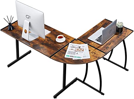 GreenForest L Shaped Gaming Computer Desk 58.1'',L-Shape Corner Gaming Table,Writing Studying PC Laptop Workstation 3-Piece for Home Office Bedroom Living Room,Rustic Brown