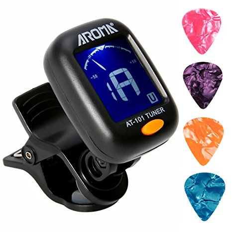 Clip On Guitar Tuner For All Instruments, Ukulele, Guitar, Bass, Mandolin, Violin, Banjo, Large Clear LCD Display For Guitar Tuner, Chromatic Tuner, 4 PCS Guitar Picks Included